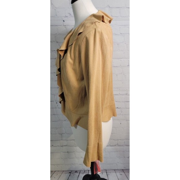 Oscar delarenta Vintage  Y2K Ruffle Flare Sz 10P Faux Suede NWT Old Money Camel - Picture 4 of 7
